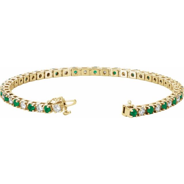 14k-yellow-natural-emerald-&-2-1/3-ctw-natural-diamond-line-7"-bracelet