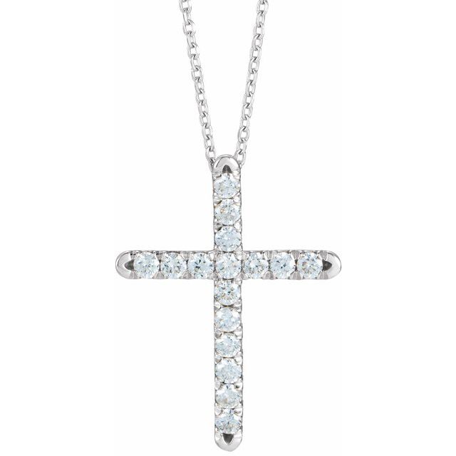 14k-white-1/2-ctw-natural-diamond-french-set-cross-16-18"-necklace