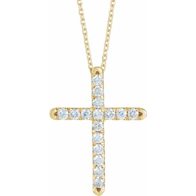 14k-yellow-1/2-ctw-lab-grown-diamond-french-set-cross-16-18"-necklace