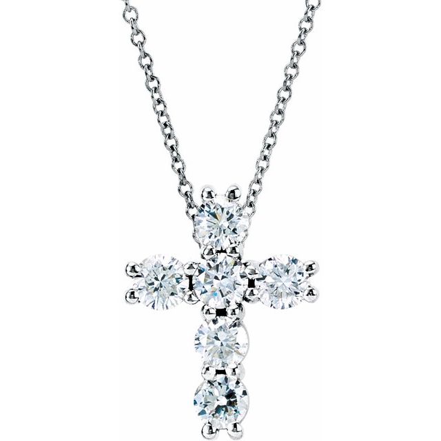 14k-white-1/4-ctw-lab-grown-diamond-cross-18"-necklace