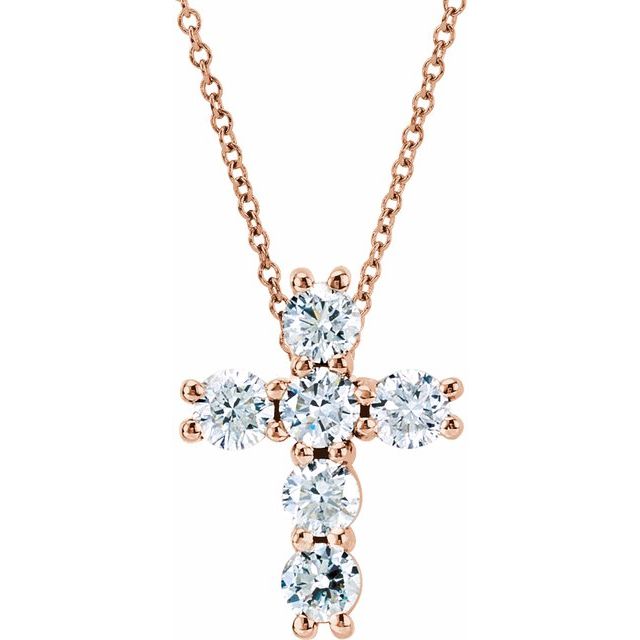 14k-rose-1/4-ctw-natural-diamond-cross-18"-necklace