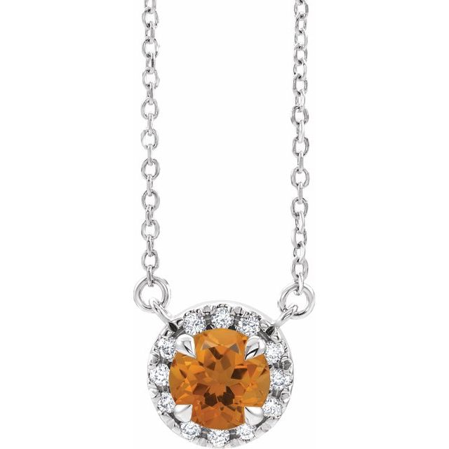 14k-white--natual-citrine-&-.03-ctw-natual-diamond-16"-necklace
