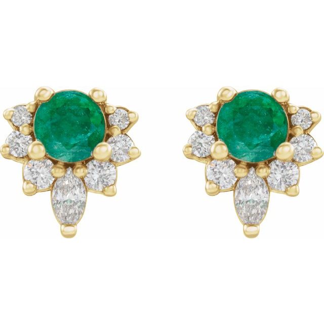 14k-yellow-gold-lab-grown-emerald-&-1/6-ctw-natural-diamond-earrings