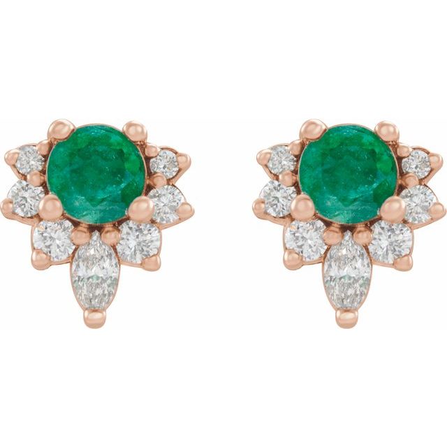 14k-rose-gold-lab-grown-emerald-&-1/6-ctw-natural-diamond-earrings