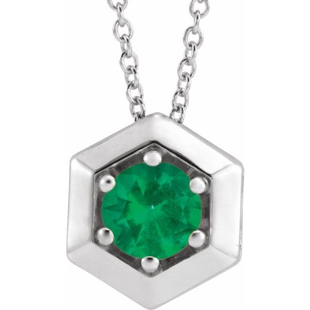 14k-white-natural-emerald-geometric-16-18"-necklace
