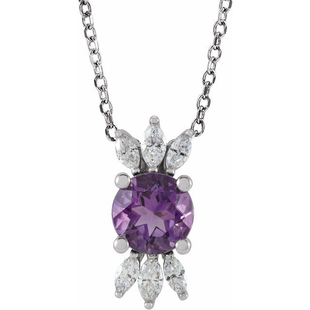 14k-white-natural-amethyst-&-1/5-ctw-natural-diamond-16-18"-necklace