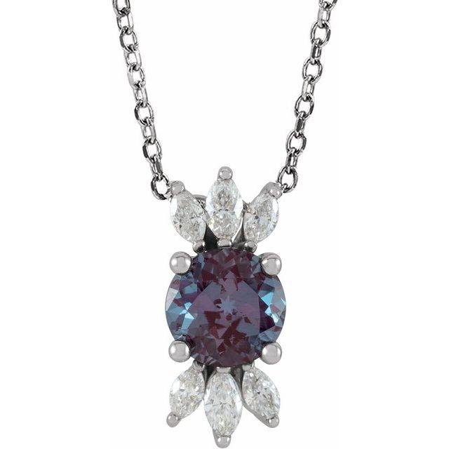 14k-white-lab-grown-alexandrite-&-1/5-ctw-natural-diamond-16-18"-necklace