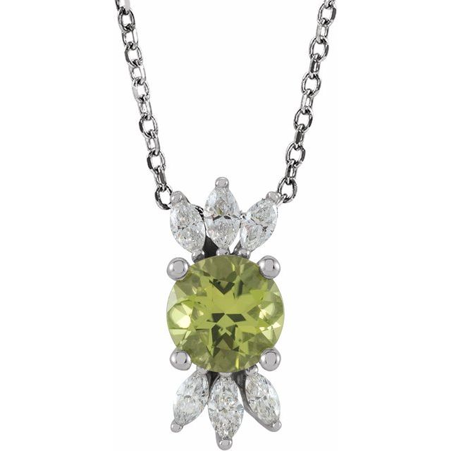 14k-white-natural-peridot-&-1/5-ctw-natural-diamond-16-18"-necklace