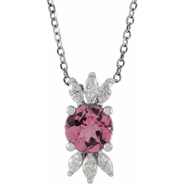14k-white-natural-pink-tourmaline-&-1/5-ctw-natural-diamond-16-18"-necklace