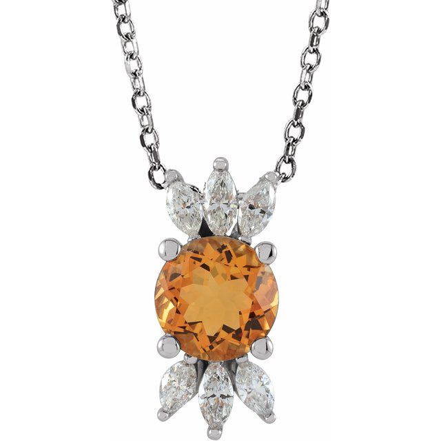 14k-white-natural-citrine-&-1/5-ctw-natural-diamond-16-18"-necklace