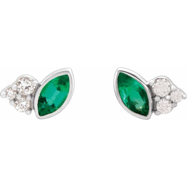 14k-white-lab-grown-emerald-&-.05-ctw-natural-diamond-earrings