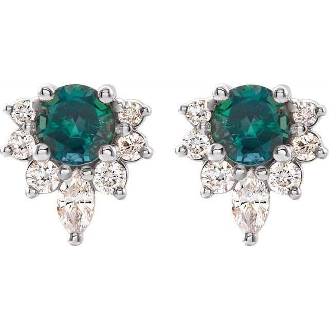 14k-white-lab-grown-alexandrite-&-1/6-ctw-natural-diamond-earrings