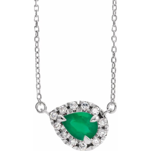 14k-white--lab-grown-emerald-&-1/8-ctw-natural-diamond-16"-necklace