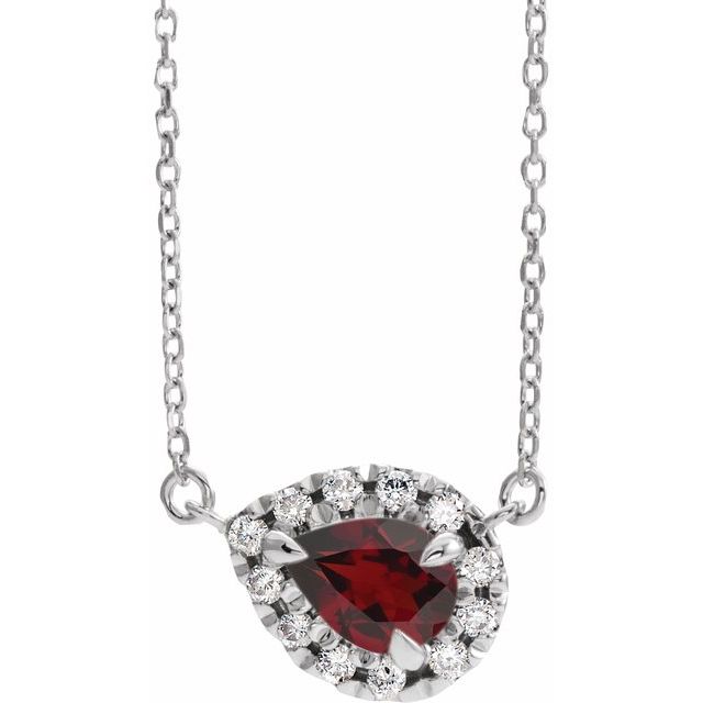 14k-white--natural-mozambique-garnet-&-1/8-ctw-natural-diamond-16"-necklace