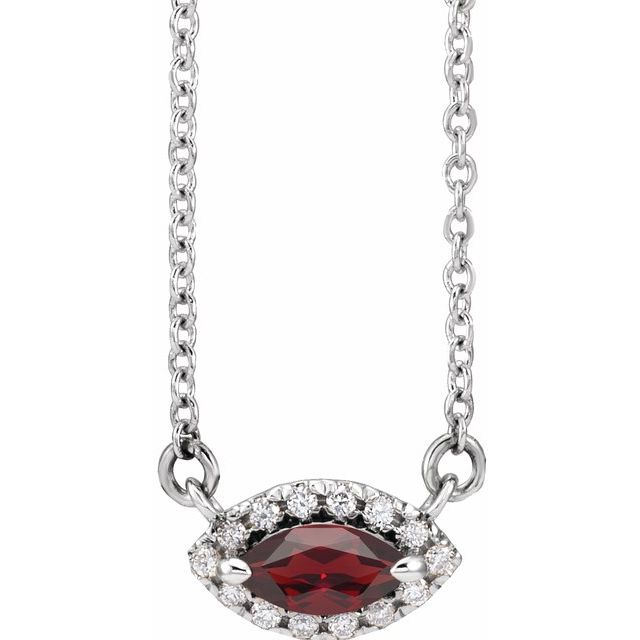 14k-white-natural-mozambique-garnet-&-.05-ctw-natural-diamond-halo-style-16"-necklace