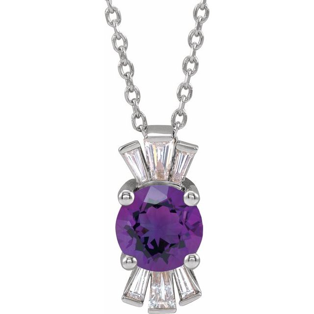 14k-white-natural-amethyst-&-1/6-ctw-natural-diamond-16-18"-necklace