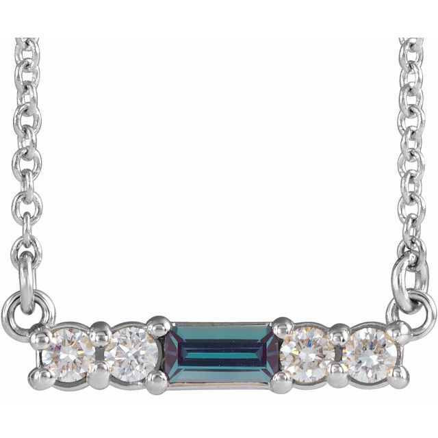 14k-white-lab-grown-alexandrite-&-1/8-ctw-natural-diamond-16"-necklace