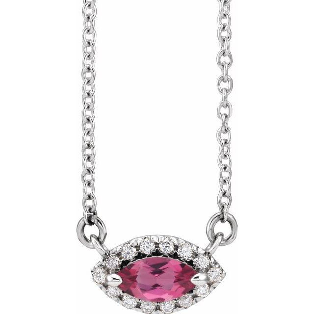 14k-white-natural-pink-tourmaline-&-.05-ctw-natural-diamond-halo-style-16"-necklace