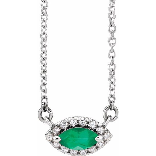 14k-white-lab-grown-emerald-&-.05-ctw-natural-diamond-halo-style-16"-necklace