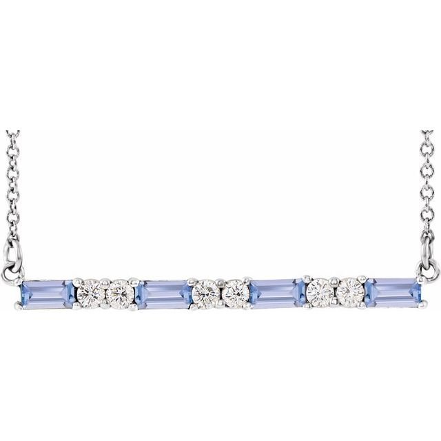 14k-white-natural-tanzanite-&-1/6-ctw-natural-diamond-bar-16-18"-necklace