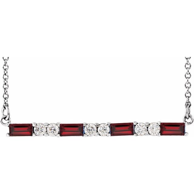 14k-white-natural-mozambique-garnet-&-1/6-ctw-natural-diamond-bar-16-18"-necklace