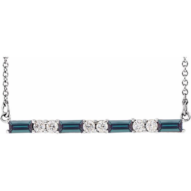 14k-white-lab-grown-alexandrite-&-1/6-ctw-natural-diamond-bar-16-18"-necklace