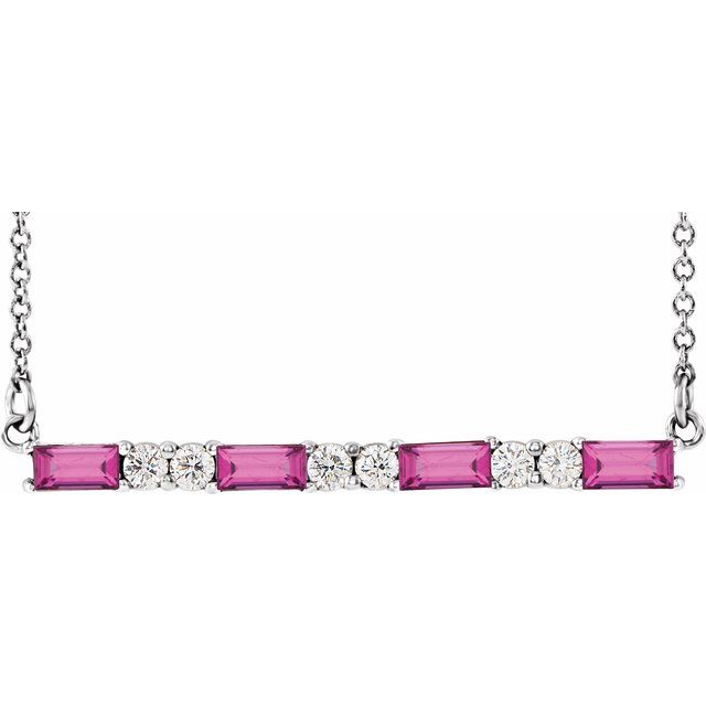 14k-white-natural-pink-tourmaline-&-1/6-ctw-natural-diamond-bar-16-18"-necklace