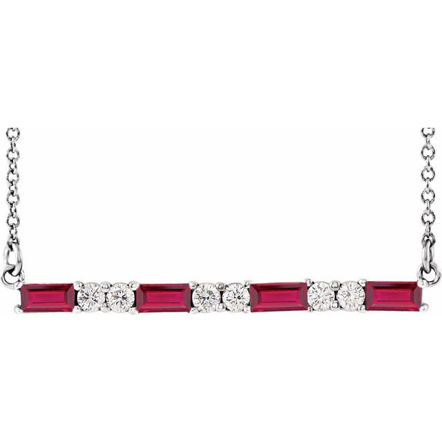 14k-white-natural-ruby-&-1/6-ctw-natural-diamond-bar-16-18"-necklace