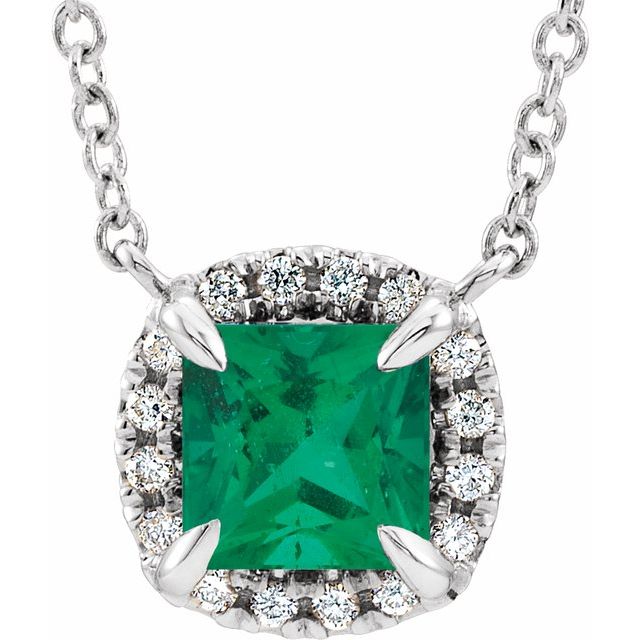 14k-white-lab-grown-emerald-&-.05-ctw-natural-diamond-16"-necklace