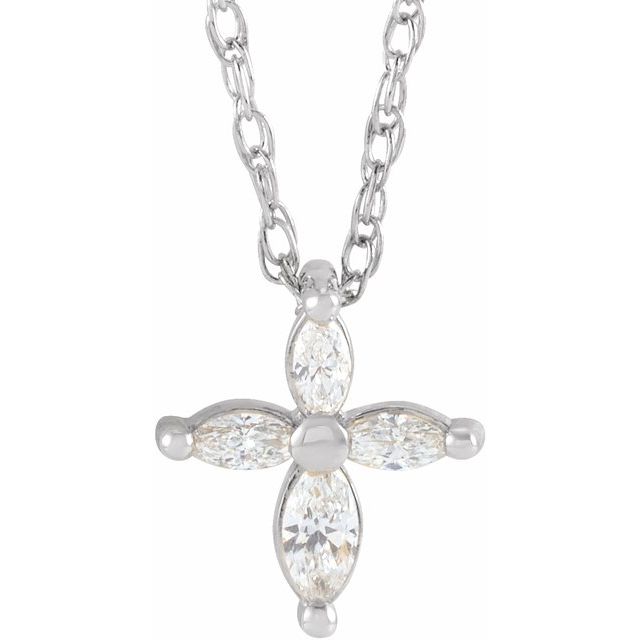 14k-white-1/6-ctw-natural-diamond-cross-16"-necklace