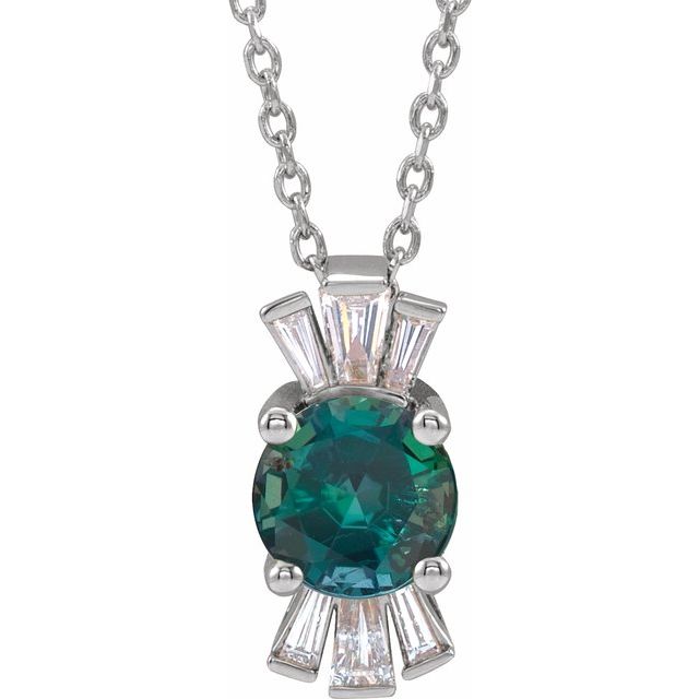 14k-white-lab-grown-alexandrite-&-1/6-ctw-natural-diamond-16-18"-necklace