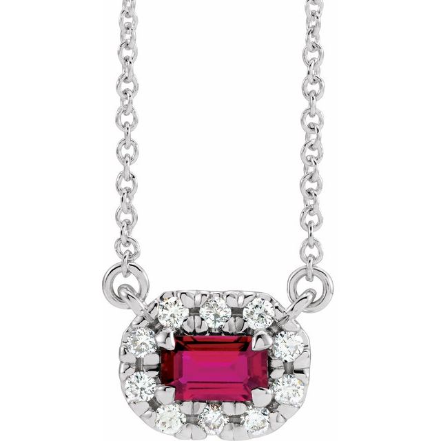 14k-white--natural-ruby-&-1/8-ctw-natural-diamond-halo-style-16"-necklace
