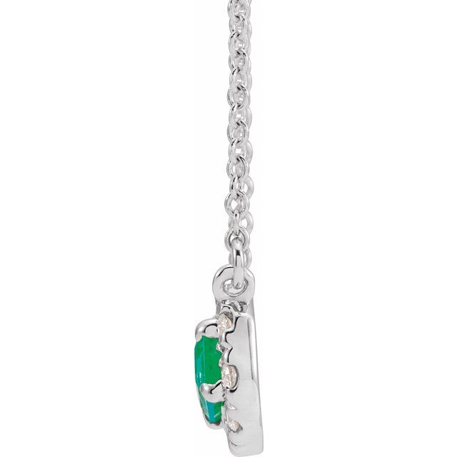 14k-white--lab-grown-emerald-&-1/8-ctw-natural-diamond-halo-style-16"-necklace