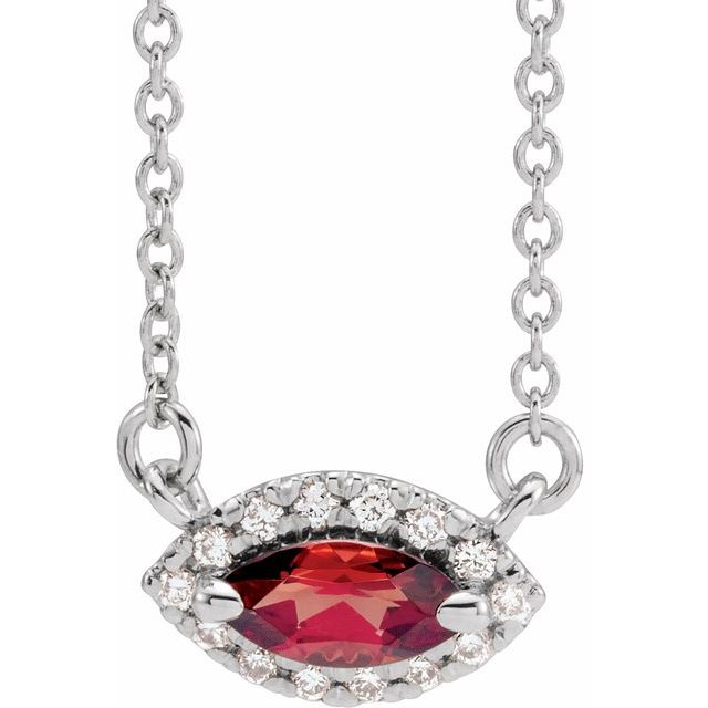 14k-white-natural-mozambique-garnet-&-.05-ctw-natural-diamond-halo-style-16"-necklace