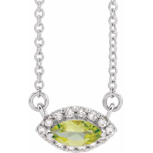14k-white-natural-peridot-&-.05-ctw-natural-diamond-halo-style-16"-necklace
