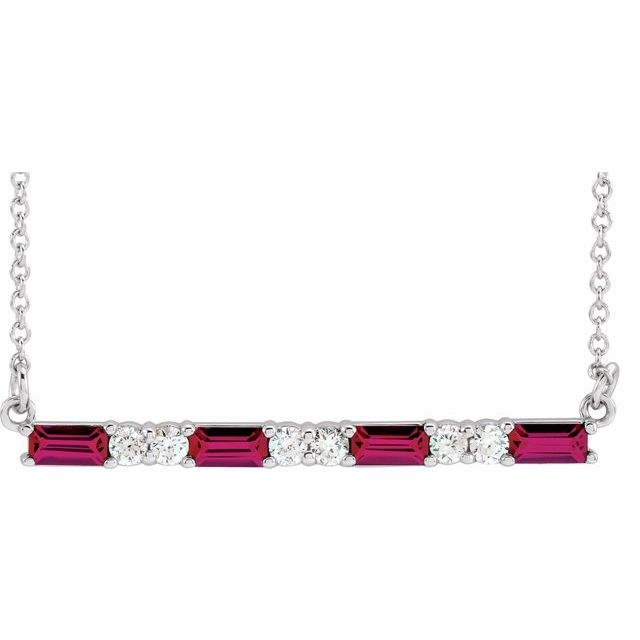 14k-white-lab-grown-ruby-&-1/6-ctw-natural-diamond-bar-16-18"-necklace