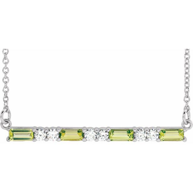 14k-white-natural-peridot-&-1/6-ctw-natural-diamond-bar-16-18"-necklace