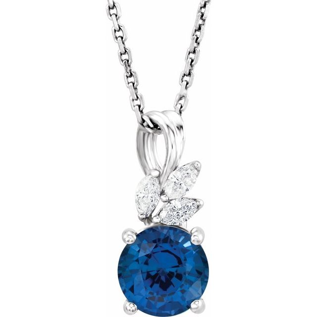 14k-white-lab-grown-blue-sapphire-&-1/10-ctw-natural-diamond-16-18"-necklace