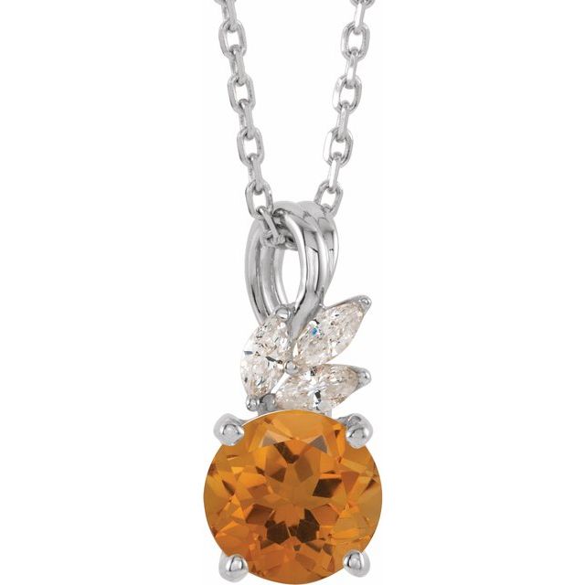 14k-white-natural-citrine-&-1/10-ctw-natural-diamond-16-18"-necklace