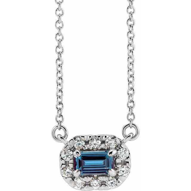 14k-white--lab-grown-alexandrite-&-1/8-ctw-natural-diamond-halo-style-16"-necklace