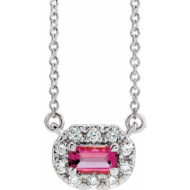 14k-white--natural-pink-tourmaline-&-1/8-ctw-natural-diamond-halo-style-16"-necklace