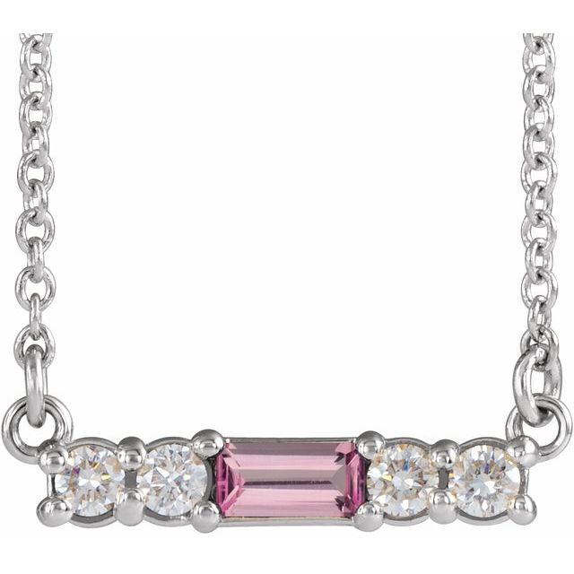 14k-white-natural-pink-tourmaline-&-1/8-ctw-natural-diamond-18"-necklace