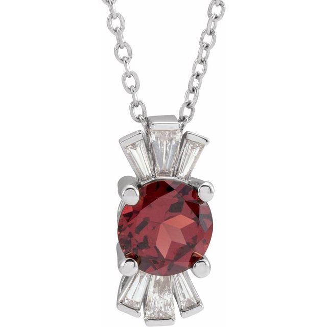 14k-white-natural-mozambique-garnet-&-1/6-ctw-natural-diamond-16-18"-necklace