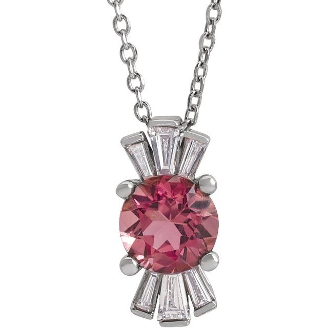 14k-white-natural-pink-tourmaline-&-1/6-ctw-natural-diamond-16-18"-necklace