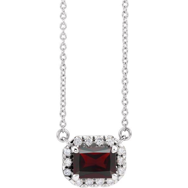 14k-white--natural-mozambique-garnet-&-1/8-ctw-natural-diamond-halo-style-16"-necklace