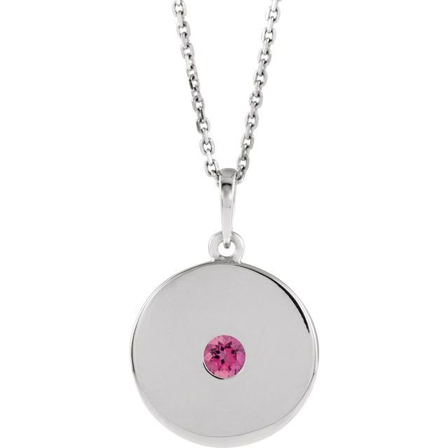 14k-white-natural-pink-tourmaline-disc-16-18"-necklace