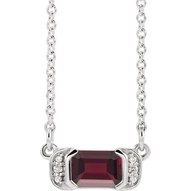 14k-white-natural-mozambique-garnet-&-.02-ctw-natural-diamond-bar-16"-necklace