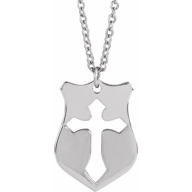 14k-white---pierced-cross-shield-20"-necklace