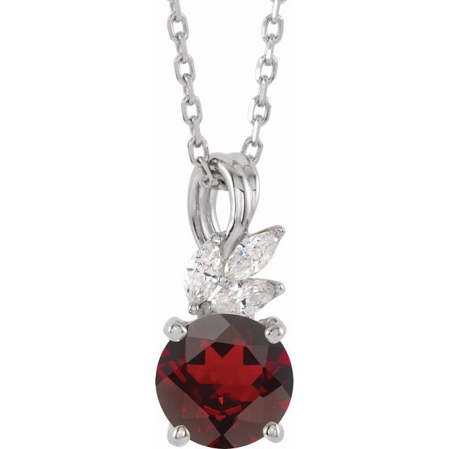 14k-white-natural-mozambique-garnet-&-1/10-ctw-natural-diamond-16-18"-necklace