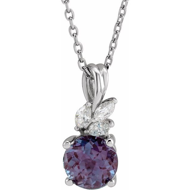 14k-white-lab-grown-alexandrite-&-1/10-ctw-natural-diamond-16-18"-necklace